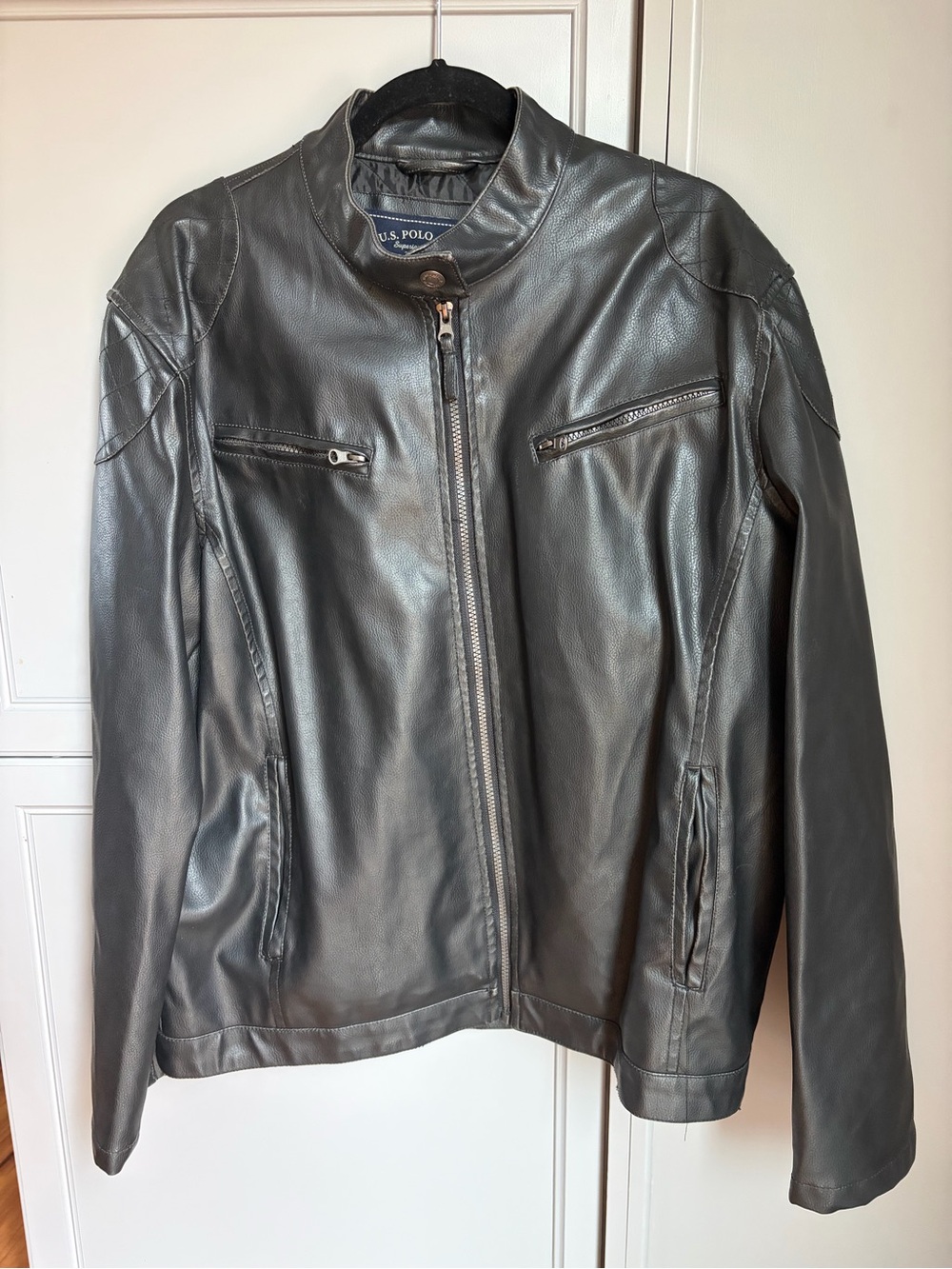 U.S. Polo Assn. Men's Black Leather Zip Front Jacket